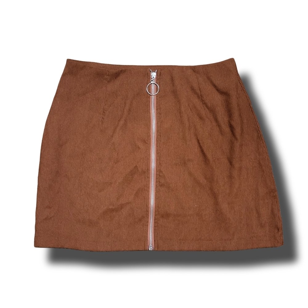 🌿Shein Women's Medium O Ring Zipper Brown Corduroy Mini Skirt-Adorable! - Picture 5 of 11